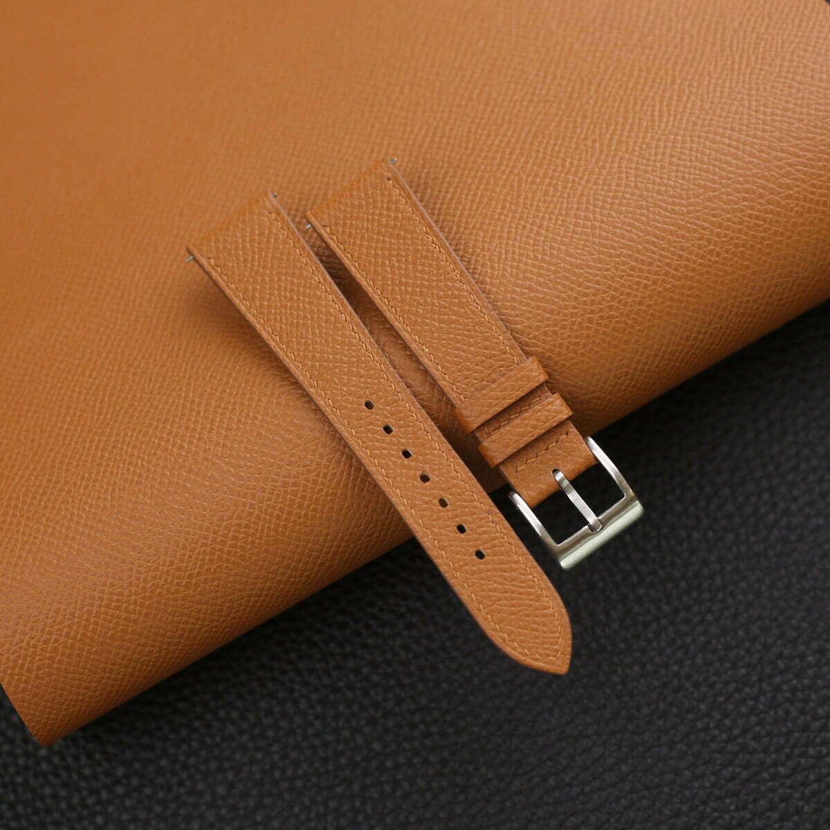 Double Tour Epsom Brown Leather for Hermes Watch ( White, Orange, Red, Brown, Black 9 Colors) 9-Epsom Purple 14mm Lug width+12mm Buckle Width