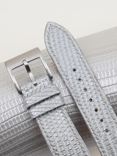 Silver Lizard Leather Watch Strap