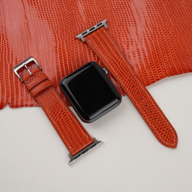 Orange Lizard Leather Apple Watch Band