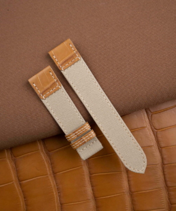 Beige Canvas mix Alligator Watch Strap