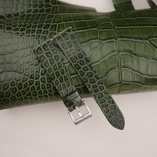 Vintage Green Alligator Round Scales Leather Watch Strap