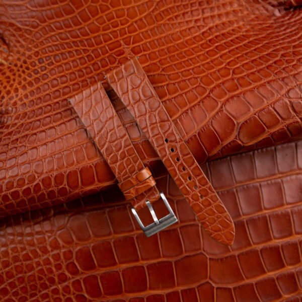 Vintage Cognac Alligator Round Scales Leather Watch Strap