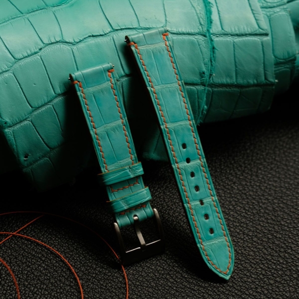 turquoise alligator leather lining orange epsom watch strap