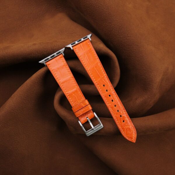 Orange Alligator Leather Apple Watch Band