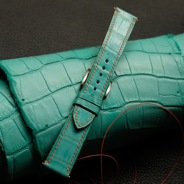 turquoise alligator leather lining orange epsom watch strap