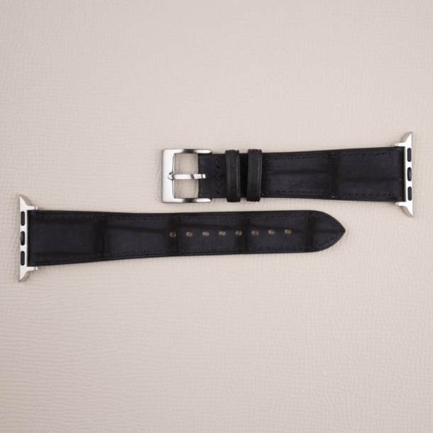 black nubuck alligator leather apple watch band