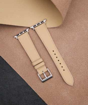 Beige Saffiano Leather Apple Watch Band