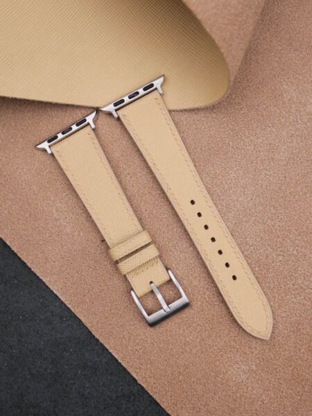 Beige Saffiano Leather Apple Watch Band