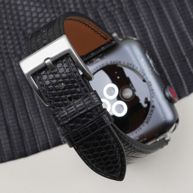 Black Lizard Leather Apple Watch Band