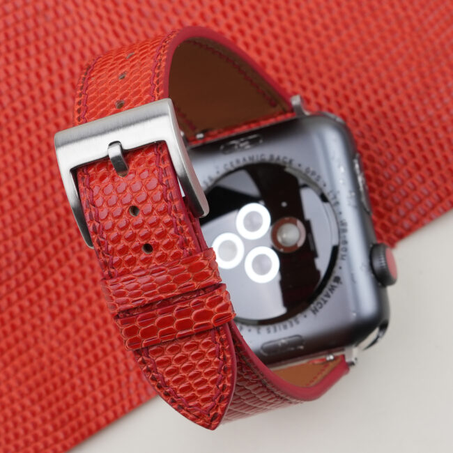 Red Orange Lizard Leather Apple Watch Band