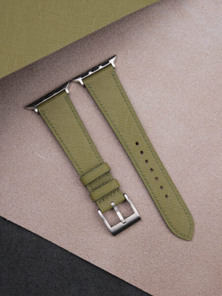 Olive Saffiano Leather Apple Watch Band