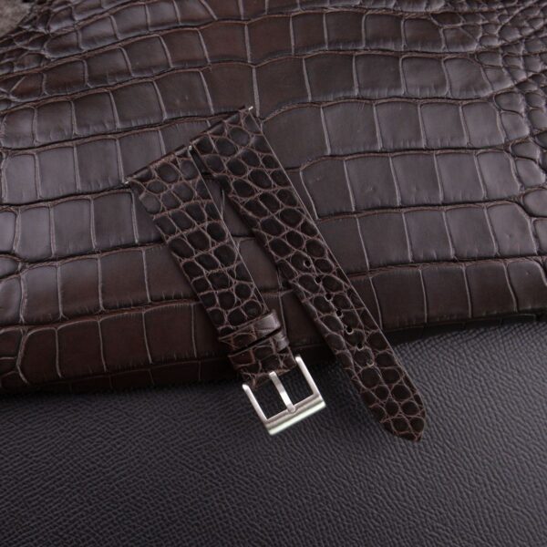 Vintage Dark Brown Alligator Round Scales Leather Watch Strap
