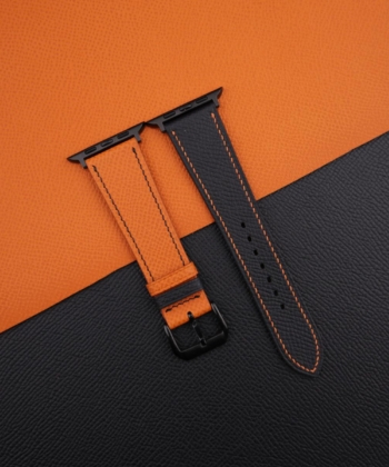 Black Orange Epsom Calf Leather Apple Watch Band