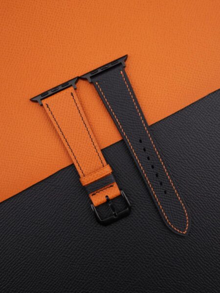 Black Orange Epsom Calf Leather Apple Watch Band