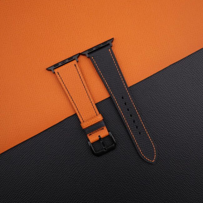 Black Orange Epsom Calf Leather Apple Watch Band