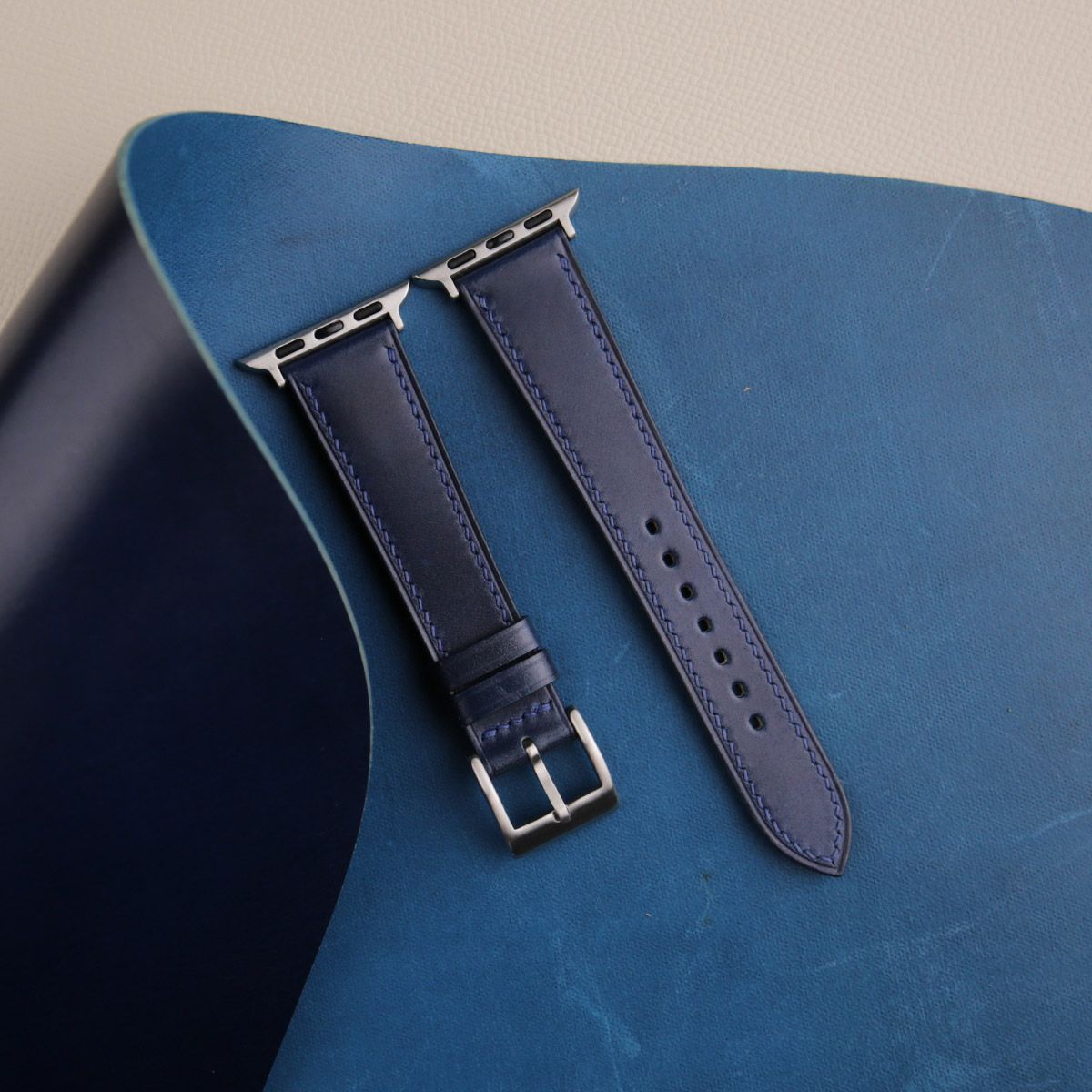 Navy Epi Leather Apple Watch Strap Band 38mm 40mm 41mm 42mm 44mm 45mm 49mm