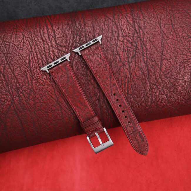Red Alran Fat Nat Chevre Goat Leather Apple Watch Band