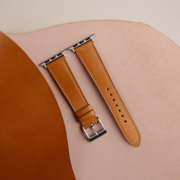 cognac shell cordovan leather apple watch band