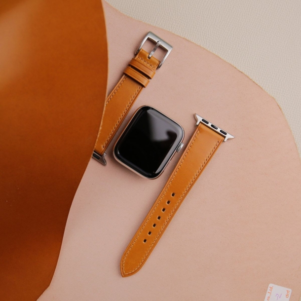 cognac shell cordovan leather apple watch band