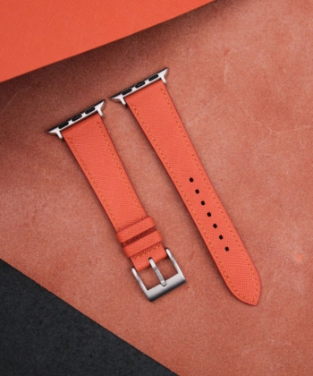 Orange Saffiano Leather Apple Watch Band