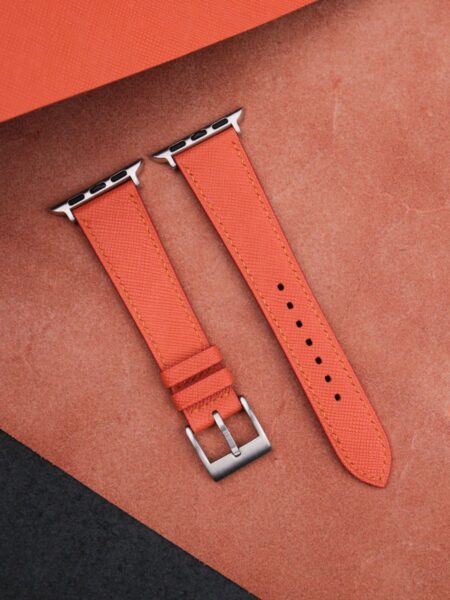 Orange Saffiano Leather Apple Watch Band