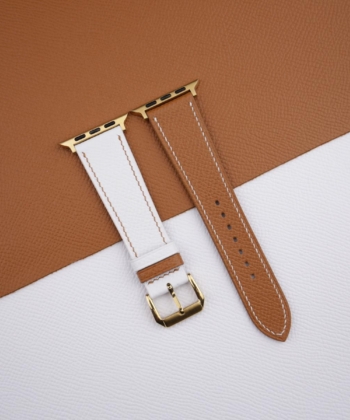 White Brown Epsom Calf Leather Apple Watch Band