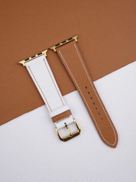 White Brown Epsom Calf Leather Apple Watch Band
