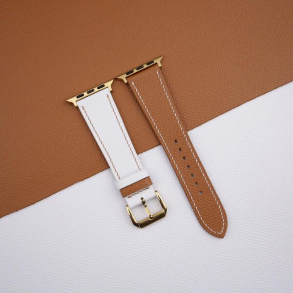 White Brown Epsom Calf Leather Apple Watch Band