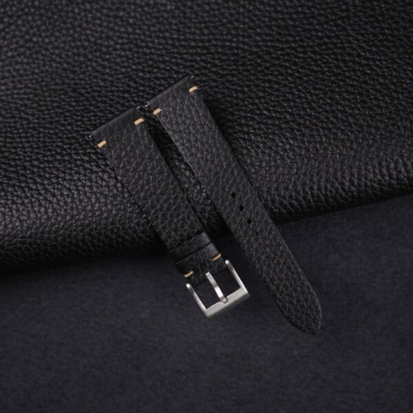 Vintage Black Togo Leather Side-Stitch Watch Strap