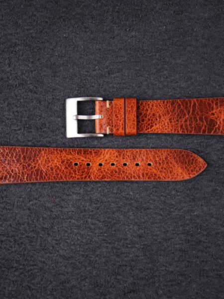 Vintage Dark Brown Waxed Leather Side-Stitch Watch Strap