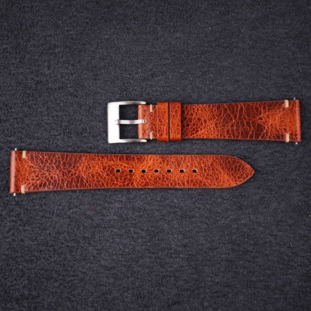 vintage dark brown waxed leather side-stitch watch strap