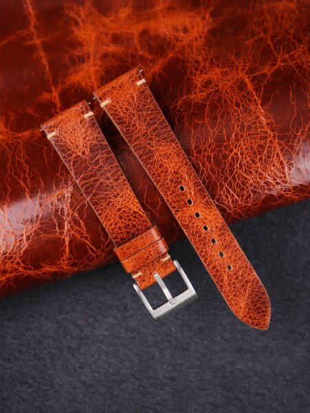 Vintage Dark Brown Waxed Leather Side-Stitch Watch Strap