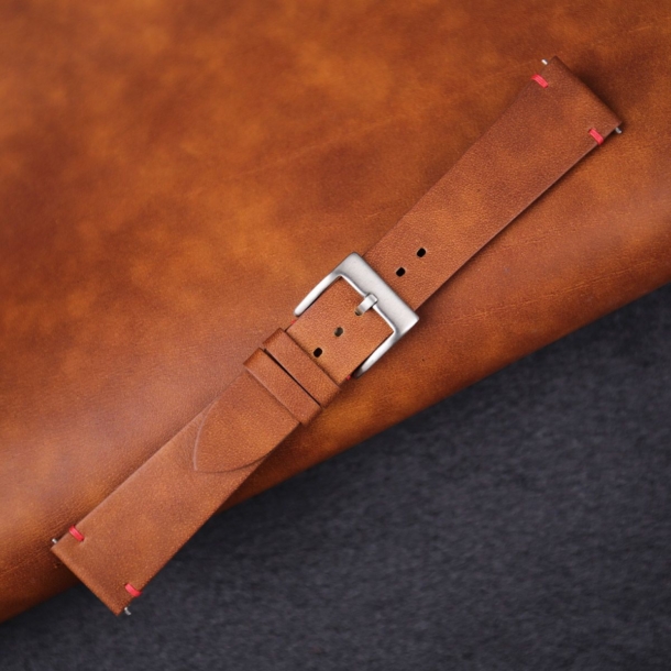 vintage brown maya vegetable tanned calfskin leather side-stitch watch strap