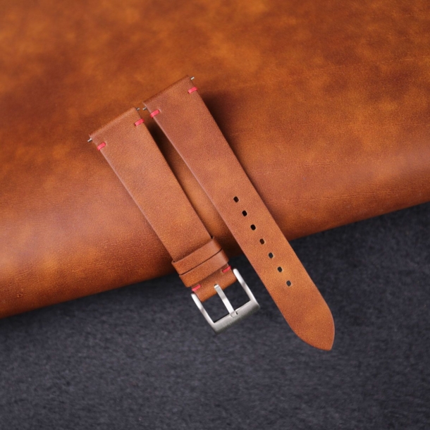 vintage brown maya vegetable tanned calfskin leather side-stitch watch strap