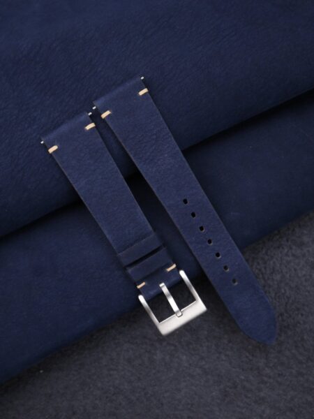 Vintage Navy Nubuck Leather Side-Stitch Watch Strap
