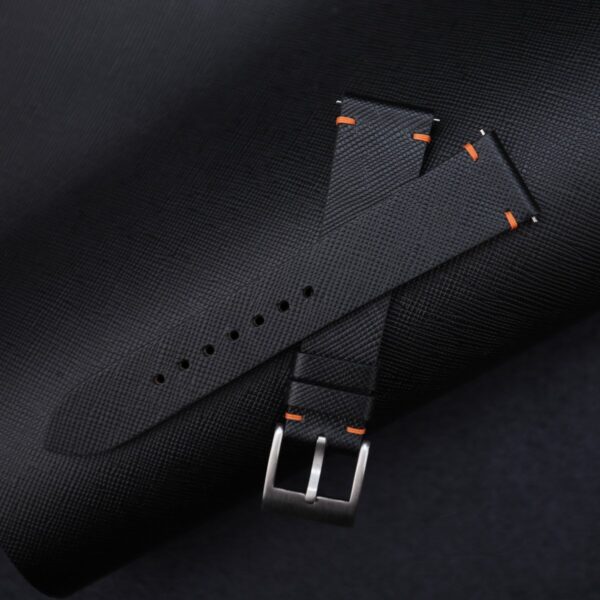 Vintage Black Saffiano Leather Side-Stitch Watch Strap