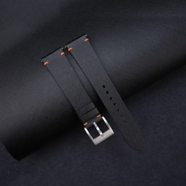 Vintage Black Saffiano Leather Watch Strap