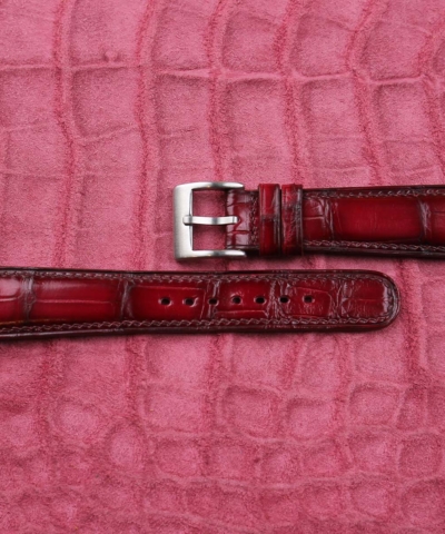 Patina Burgundy Alligator Leather Watch Strap (Curved End)