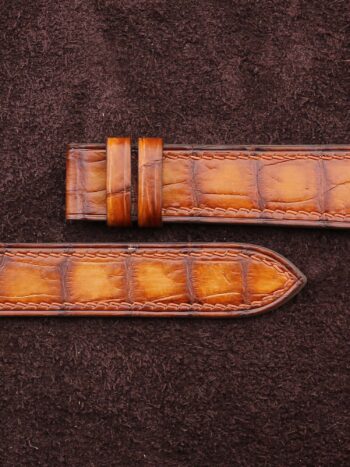 Handdn Patina Burgundy Alligator Leather Curved End Watch Strap