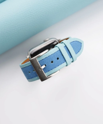 Blue Canvas Folded Edge Turquoise Epsom Apple Watch Band