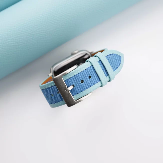 Blue Canvas Folded Edge Turquoise Epsom Apple Watch Band