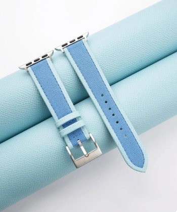 Baby Blue Canvas Folded Edge Epsom Apple Watch Band