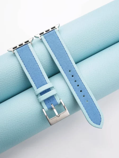Baby Blue Canvas Folded Edge Epsom Apple Watch Band