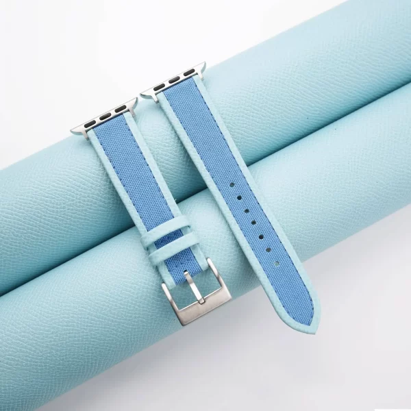 Blue Canvas Folded Edge Tiffany Epsom Apple Watch Band