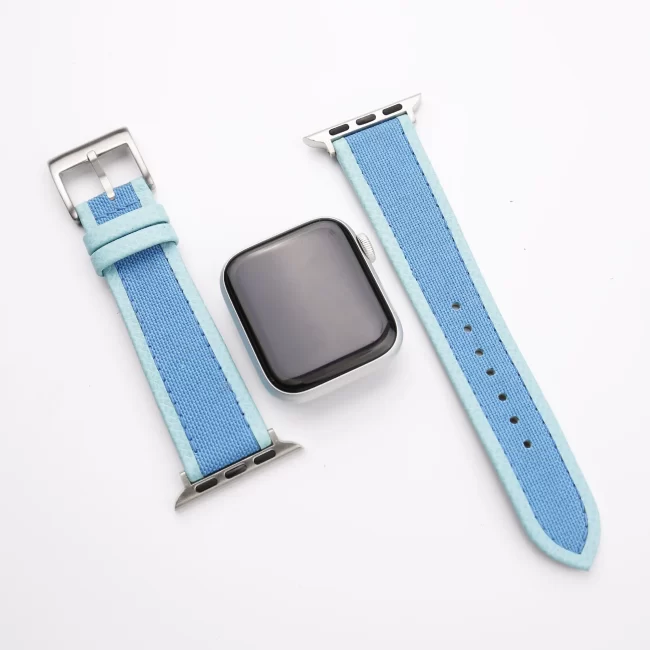 Blue Canvas Folded Edge Turquoise Epsom Apple Watch Band