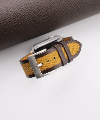 Golden Canvas Folded Edge Dark Brown Epsom Apple Watch Band