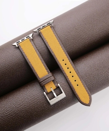 Golden Canvas Folded Edge Dark Brown Epsom Apple Watch Band