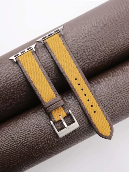 Golden Canvas Folded Edge Dark Brown Epsom Apple Watch Band