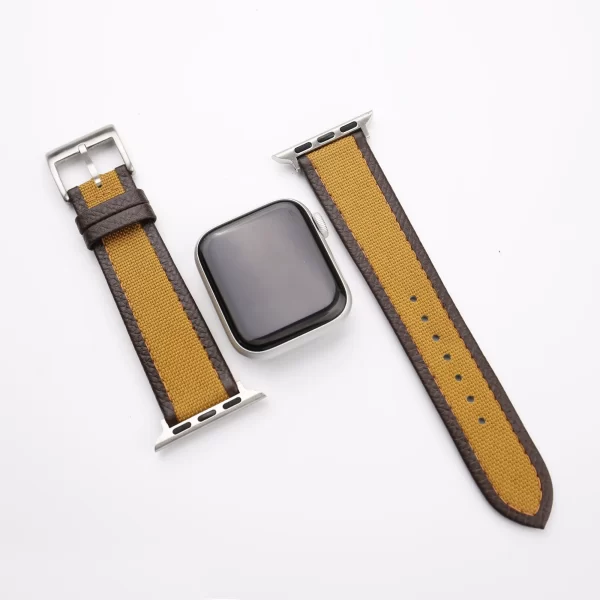 Golden Canvas Folded Edge Dark Brown Epsom Apple Watch Band