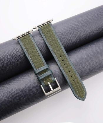 Olive Canvas Folded Edge Epsom Apple Watch Band